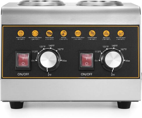 Dyna-Living Electric Sauce Warmer Dispenser with Removable Storage Rack, Commercial Nacho Cheese Warmer with Independent Temp Control Hot Fudge Warmer for Caramel Chocolate w/ 650ml Squeeze Bottle*2 in Kuwait