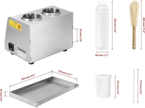 Dyna-Living Electric Sauce Warmer Dispenser with Removable Storage Rack, Commercial Nacho Cheese Warmer with Independent Temp Control Hot Fudge Warmer for Caramel Chocolate w/ 650ml Squeeze Bottle*2 in Kuwait