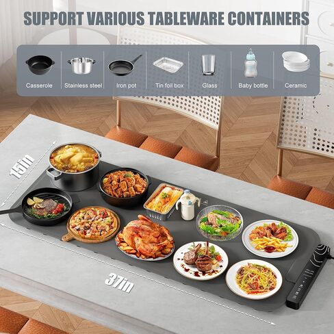 𝗡𝗲𝘄𝗲𝘀𝘁 Warming Mat for Food XXL 37"x15" Food Warming Mat 10s Fast Heating Pad with APP Control Electric Warming Tray for Parties Buffet 99h Timer Portable Countertop Food Warmer Christmas Gift in Saudi Arabia