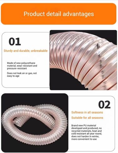 Exhaust Telescopic Hose,3.28ft Flexible PU Ducting Hose - 20-600mm Polyurethane Dust Collection Pipe, Telescopic Air Duct for Efficient Debris Removal, Ideal for Workshops and Home Use in Saudi Arabia