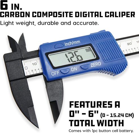 فرجار رقمي مركب من ألياف الكربون مقاس 6 إلى 7.9 بوصات من Powerbuilt، وقياسات دقيقة، وشاشة LCD سهلة القراءة، والهندسة، وأعمال النجارة، وأشغال المعادن - أزرق 647740M in Saudi Arabia