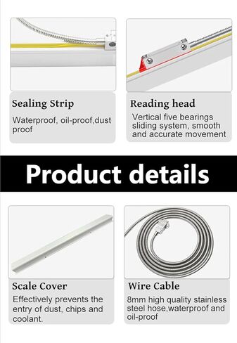Slim Linear Scale 170mm (6'') 5um Optical Glass Encoder Sensor for DRO Tools Lathe Milling Bridgeport Knee Milling Drill Machine in Saudi Arabia