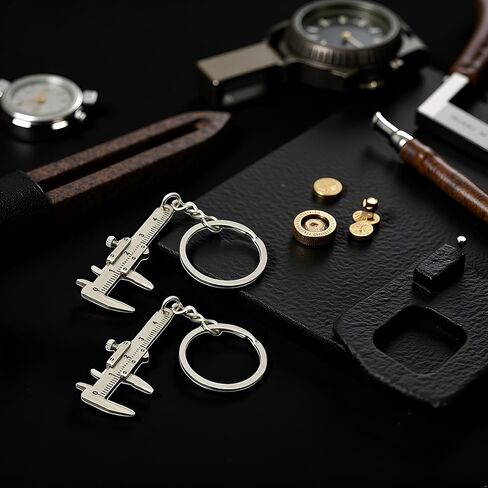2Pcs Silver Fashion Mini Vernier Caliper Keychain Zinc Alloy 3D Movable Precision Miniature Pocket Vernier Caliper Keyring, Car Keychain, Calipers, Vernier Calipers in Saudi Arabia