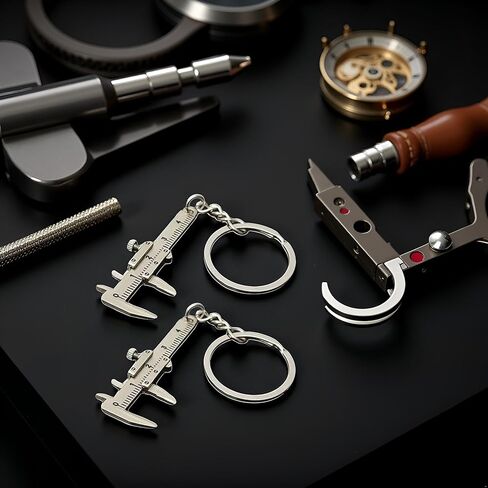 2Pcs Silver Fashion Mini Vernier Caliper Keychain Zinc Alloy 3D Movable Precision Miniature Pocket Vernier Caliper Keyring, Car Keychain, Calipers, Vernier Calipers in Saudi Arabia