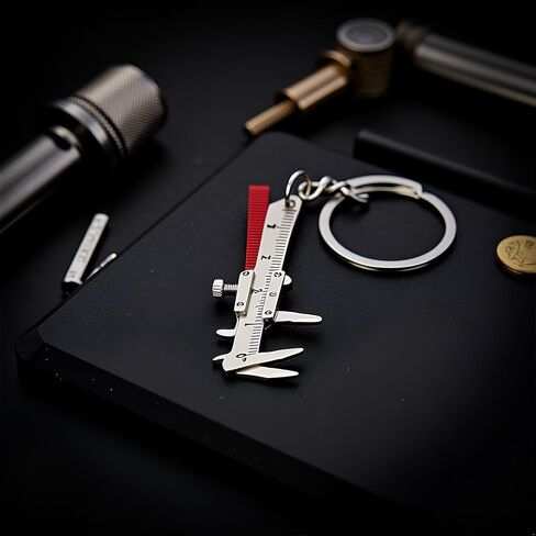 2Pcs Silver Fashion Mini Vernier Caliper Keychain Zinc Alloy 3D Movable Precision Miniature Pocket Vernier Caliper Keyring, Car Keychain, Calipers, Vernier Calipers in Saudi Arabia