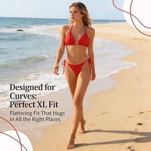 Red Triangle Bikini Set for Women Tie Side Two Piece Swimsuit Padded Bathing Suit Beach Vacation Wear Size X Large (Pack of 1) in Saudi Arabia