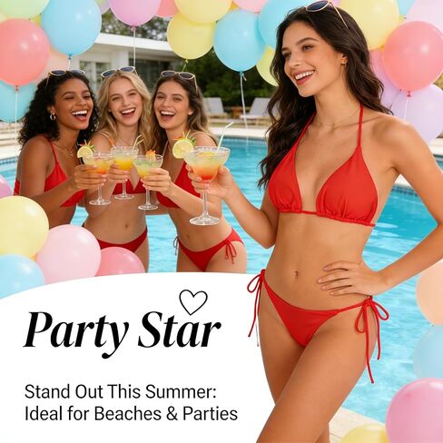 Red Triangle Bikini Set for Women Tie Side Two Piece Swimsuit Padded Bathing Suit Beach Vacation Wear Size X Large (Pack of 1) in Saudi Arabia