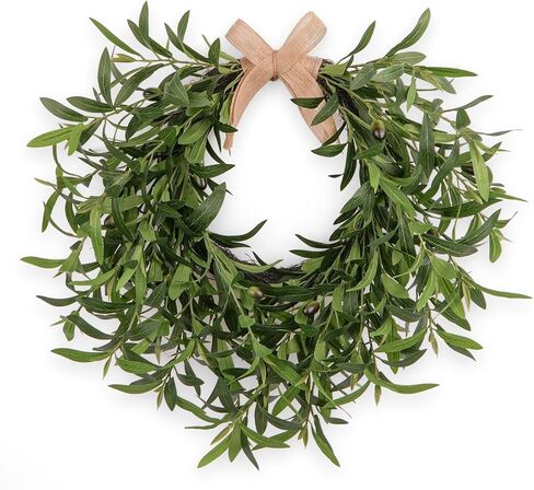Artificial Olive Garland with Greenery Leaves – Faux Olive Wreath for Front Door, Farmhouse Wall Decor, Hanging Green Wreath for Window or Wedding Decoration (B) in Saudi Arabia
