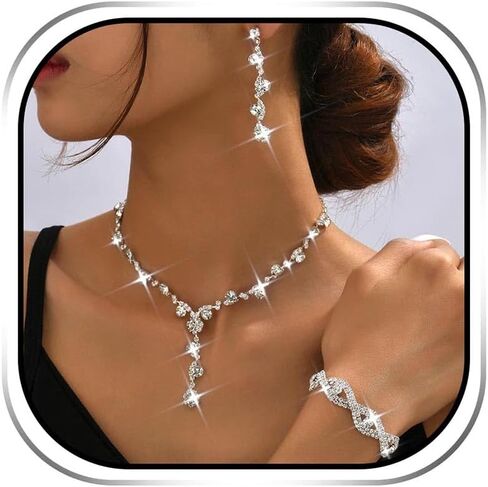 JAKAWIN Prom Wedding Jewelry Set Silver Rhinestone Necklace for Women in Saudi Arabia