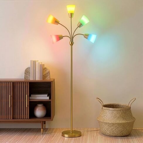 Brightech Medusa مصباح أرضي LED الحديث - مصباح أرضي متعدد الرأس لغرف المعيشة والمكاتب - مصباح طويل القامة مع ظلال قابلة للتبديل ، مصباح واقف مع 5 مصابيح LED للهوايات - الفضة in Saudi Arabia