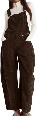 chouyatou Women's Fall Winter Corduroy Overalls Boyfriend Adjustable Strap Bib Jumpsuit Barrel Harem Pants in Saudi Arabia