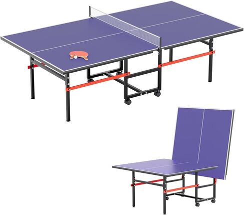8 X 4 FT Ping Pong Table for Indoor/Outdoor，Professional Foldable Table Tennis Table with Net, 2 Table Tennis Paddles and 3 Balls - Tournament Quality - Foldable with Single Player Playback Mode in Saudi Arabia