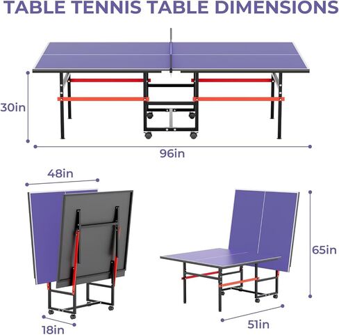 8 X 4 FT Ping Pong Table for Indoor/Outdoor，Professional Foldable Table Tennis Table with Net, 2 Table Tennis Paddles and 3 Balls - Tournament Quality - Foldable with Single Player Playback Mode in Saudi Arabia