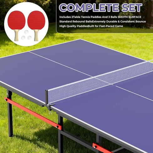 8 X 4 FT Ping Pong Table for Indoor/Outdoor，Professional Foldable Table Tennis Table with Net, 2 Table Tennis Paddles and 3 Balls - Tournament Quality - Foldable with Single Player Playback Mode in Saudi Arabia