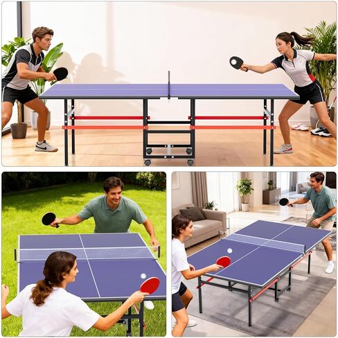 8 X 4 FT Ping Pong Table for Indoor/Outdoor，Professional Foldable Table Tennis Table with Net, 2 Table Tennis Paddles and 3 Balls - Tournament Quality - Foldable with Single Player Playback Mode in Saudi Arabia