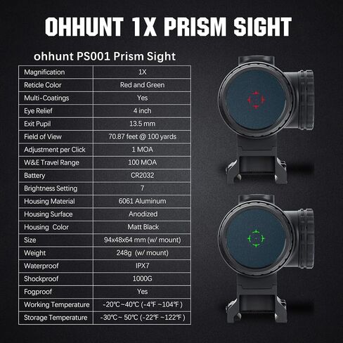 Ohhunt 1X نطاق المنشور 2 MOA دائرة نقطة أحمر أخضر شبكي البصر ثلاثة نمط جبل الانظار المطلق المشارك الشاهد السفلي 1/3 المشارك الشاهد in Saudi Arabia