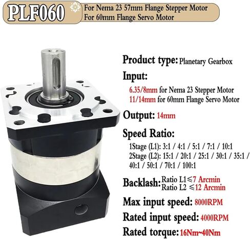1pca Nema23 Planetary Reducer 6.35/8/14mm input 14mm Output Ratio 5:1 10:1 for 60mm 400W Servo Motor Reducetion Gearbox(PLF160 35mm Input,Ratio 3 to 1) in Saudi Arabia