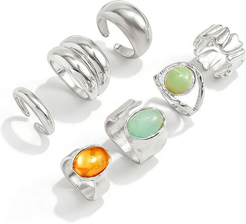 Rings for Women Colorful Chunky Rings Set Adjustable Thick Statement Ring for Women Trendy Dainty Stacking Ring Vintage Chunky Jewelry in Kuwait