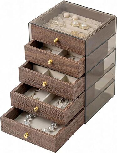 360-Degree Rotating Jewelry Organizer 3-Layer Acrylic Storage Box with Handle Clear Display Case for Jewelry Accessories Storage Box for Rings Earrings Necklace & Lipstick in Saudi Arabia