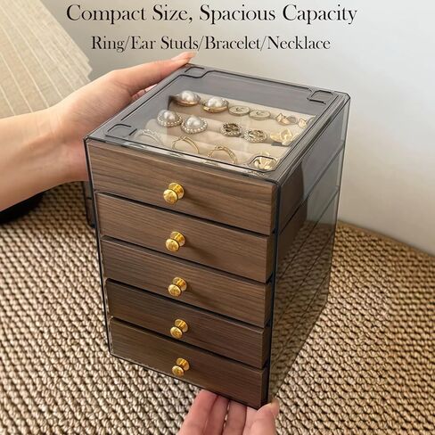 360-Degree Rotating Jewelry Organizer 3-Layer Acrylic Storage Box with Handle Clear Display Case for Jewelry Accessories Storage Box for Rings Earrings Necklace & Lipstick in Saudi Arabia