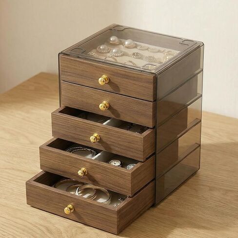 360-Degree Rotating Jewelry Organizer 3-Layer Acrylic Storage Box with Handle Clear Display Case for Jewelry Accessories Storage Box for Rings Earrings Necklace & Lipstick in Saudi Arabia