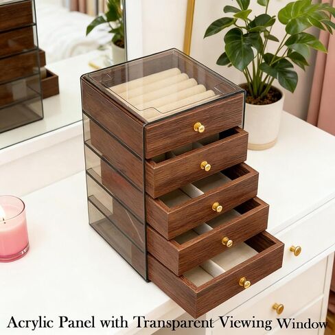 360-Degree Rotating Jewelry Organizer 3-Layer Acrylic Storage Box with Handle Clear Display Case for Jewelry Accessories Storage Box for Rings Earrings Necklace & Lipstick in Saudi Arabia
