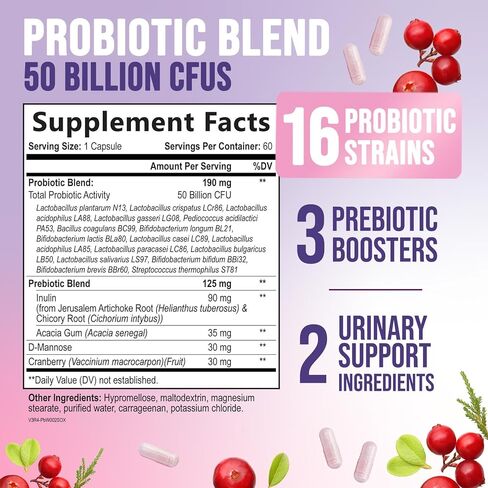 Probiotics for Women - 50 Billion CFU Per Serving - 16 Feminine Health Vag Strains - Prebiotic for Vaginal PH Balance, Urinary UT Health, Women's Probiotic - Shelf Stable - USA Bottled - 60 Capsules in Saudi Arabia