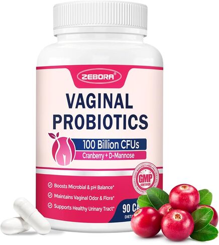 ZEBORA Vaginal Probiotics for Women 100 Billion CFUs, Probiotic for Digestive Health & Vaginal pH Balance & Urinary Tract Health, with Organic Cranberry & Prebiotics, 90 Veggie Capsules in Saudi Arabia