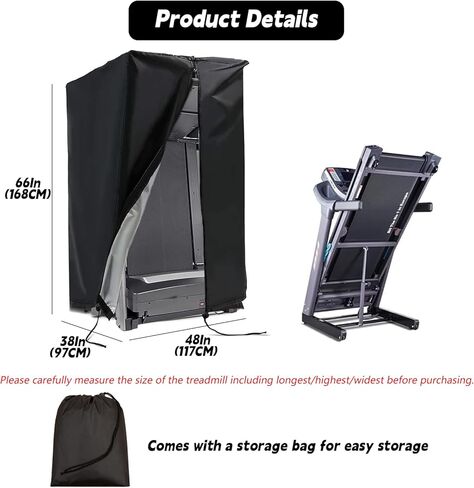 غطاء جهاز المشي مقاوم للماء للاستخدام في الهواء الطلق، مقاس 46 × 38 × 66 بوصة، معدات قابلة للطي لتمارين اللياقة البدنية والمنزل واقي من الشمس وأغطية تخزين متعددة الوظائف (أسود، 46 × 38 × 66 بوصة) in Kuwait