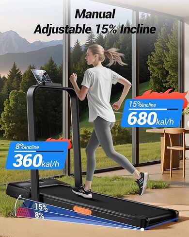 CURSOR FITNESS 15% Incline Walking Pad Treadmill with Handle Bar - 0.6-6.2MPH Quiet Foldable Treadmill for Home Office Under Desk 2.5HP Walking Pad with 300LBS Capacity in Kuwait