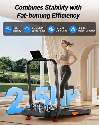 CURSOR FITNESS 15% Incline Walking Pad Treadmill with Handle Bar - 0.6-6.2MPH Quiet Foldable Treadmill for Home Office Under Desk 2.5HP Walking Pad with 300LBS Capacity in Kuwait