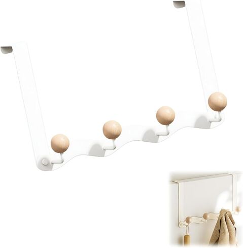 No-Drill Over-The-Door Hooks with Wooden Knobs, Multi-Purpose Home Hanger for Various Room Doors, Holds Towels, Coats, and Hats. (Cream White, 4 Hooks) in Saudi Arabia