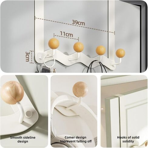 No-Drill Over-The-Door Hooks with Wooden Knobs, Multi-Purpose Home Hanger for Various Room Doors, Holds Towels, Coats, and Hats. (Cream White, 4 Hooks) in Saudi Arabia