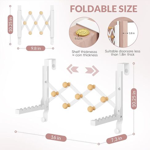 Over The Door Hanger for Laundry, Collapsible Over Door Hooks Foldable Clothes Drying Rack with 7 Hooks for Hanging Clothes, Door Hanger Organizer Towel Rack for Bedroom Dorm Bathroom Living Room in Kuwait