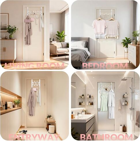 Over The Door Hanger for Laundry, Collapsible Over Door Hooks Foldable Clothes Drying Rack with 7 Hooks for Hanging Clothes, Door Hanger Organizer Towel Rack for Bedroom Dorm Bathroom Living Room in Kuwait