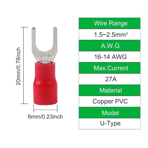 100Pcs 16-14AWG Insulated Terminals Ring Electrical Wire Crimp Connectors-Red in Saudi Arabia