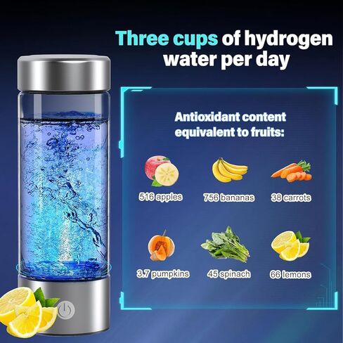 مولد زجاجة مياه هيدروجين محمول سعة 14 أونصة مع تقنية PEM-SPE، كوب مؤين ماء الهيدروجين القابل لإعادة الشحن عبر USB، ينتج ما يصل إلى 3000 جزء في المليون هيدروجين في 3 دقائق للمنزل وصالة الألعاب الرياضية والمكتب والسفر in Kuwait