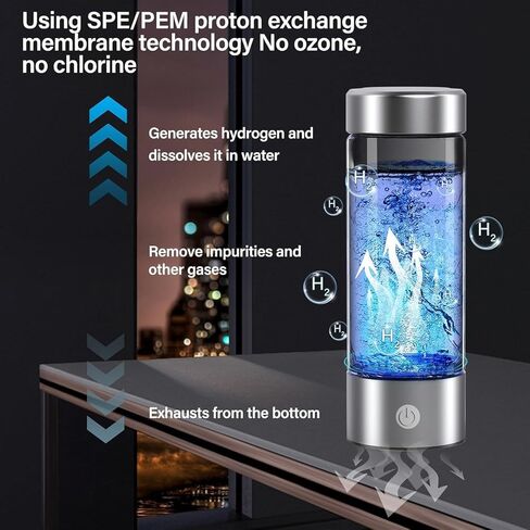 مولد زجاجة مياه هيدروجين محمول سعة 14 أونصة مع تقنية PEM-SPE، كوب مؤين ماء الهيدروجين القابل لإعادة الشحن عبر USB، ينتج ما يصل إلى 3000 جزء في المليون هيدروجين في 3 دقائق للمنزل وصالة الألعاب الرياضية والمكتب والسفر in Kuwait