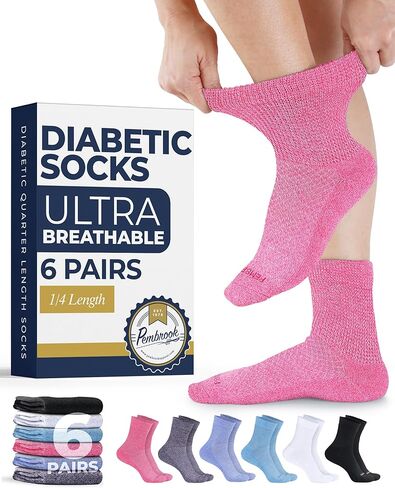 جوارب بيمبروك المحبوكة لمرضى السكري للرجال والنساء - 6 أزواج، جوارب واسعة غير مربوطة للاعتلال العصبي للنساء، درزات ناعمة عند أصابع القدم in Kuwait