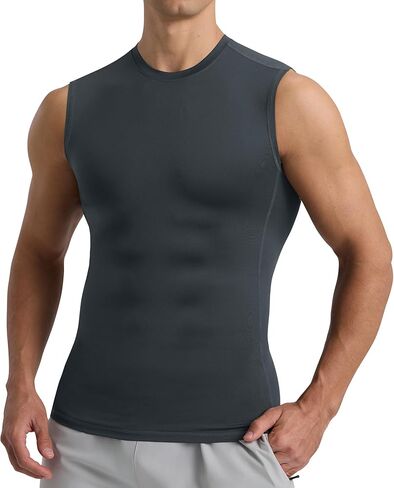 BOOJO Compression Shirt Men - Sleeveless Tee Tank Top Workout Running Quick Dry Base Layer Undershirts for Athletic Gym in Kuwait