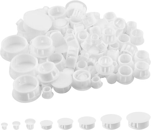 Aifeier ET 200Pcs Plastic Hole Plugs Kit, 8 Sizes (1/4" 5/16" 3/8" 1/2" 5/8" 3/4" 7/8" 1") Snap-in Plugs for Round Holes, Screw Hole Covers, Cabinet Insert End Caps (White) in Saudi Arabia