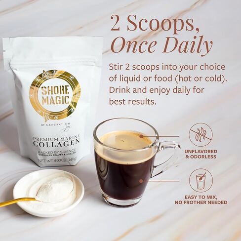 مسحوق الكولاجين البحري الفاخر من شور ماجيك - الببتيدات المتحللة من النوع الأول والثاني والثالث والرابع من الأسماك البرية للبشرة والشعر والأظافر والمفاصل، 14 حصة in Kuwait