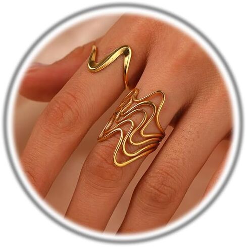 Chunky Rings for Women,Trendy Dainty Iregular Wavy Stackable Finger Rings Adjustable Open Chunky Ring Set Statement Jewelry in Kuwait