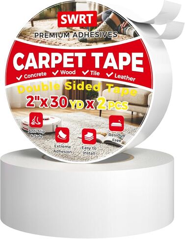 SWRT 2INCH × 30YD شريط مزدوج على الوجهين ، قبضة الشريط السجادة للسجاد أكثر أقوى لاصق لا توجد بقايا قوية للسجاد والأقمشة الحساسة والأرضية الخرسانية والخارجية والمزيد in Kuwait