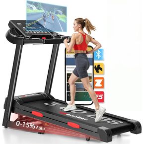 Treadmill with Incline for Home, WENOKER 15% Auto Incline Treadmill with Handrail 300 lbs Capacity, 3.0HP Quiet Walking Pad Tread mill with App, Portable Folding Tread mill with Heart Rate & Wide Belt in Kuwait