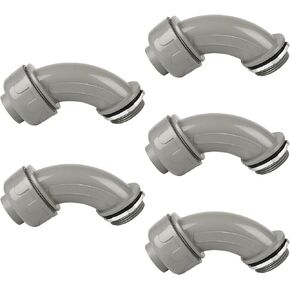 موصلات القناة، موصل سائل محكم 1-1/4 بوصة NPT غير معدني لتركيبات القنوات الكهربائية المرنة من PVC، 90 درجة، مدرج في قائمة UL لأدوات الأنابيب المنزلية الخارجية، رمادي (5 عبوات) in Kuwait