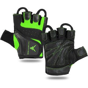 Fingerless Leather Men's Weightlifting Gloves with Full Palm Protection - Perfect for Weight Training, Bench Press, Deadlifting, Pull-Ups (Large, Black/Green) in Kuwait