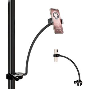 حامل هاتف معقوف لحامل الميكروفون، حامل هاتف مع حامل ميكروفون قابل للتعديل 360 درجة مع ذراع معقوف قابل للإزالة مقاس 17.1 بوصة، متوافق مع الهواتف الذكية مقاس 4-7 بوصات، لأداء الموسيقى والتسجيل والبث المباشر in Kuwait
