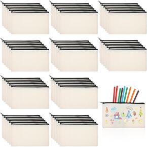 60Pcs Canvas Zipper Pencil Pouch Bulk, Blank DIY Craft Bag Canvas Pencil Case, Multipurpose Toiletry Tote Bag for Makeup Cosmetic, Invoice Bill, Travel Toiletry in Kuwait