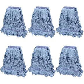 استبدال رأس الممسحة التجارية الثقيلة للمطاط: رؤوس ممسحة من الألياف الدقيقة الصناعية الرطبة الكبيرة المصنوعة من القطن الأزرق، إعادة ملء 16oz عالمية لتنظيف الأرضيات - 6 عبوات من رؤوس الممسحة القابلة للغسل in Kuwait